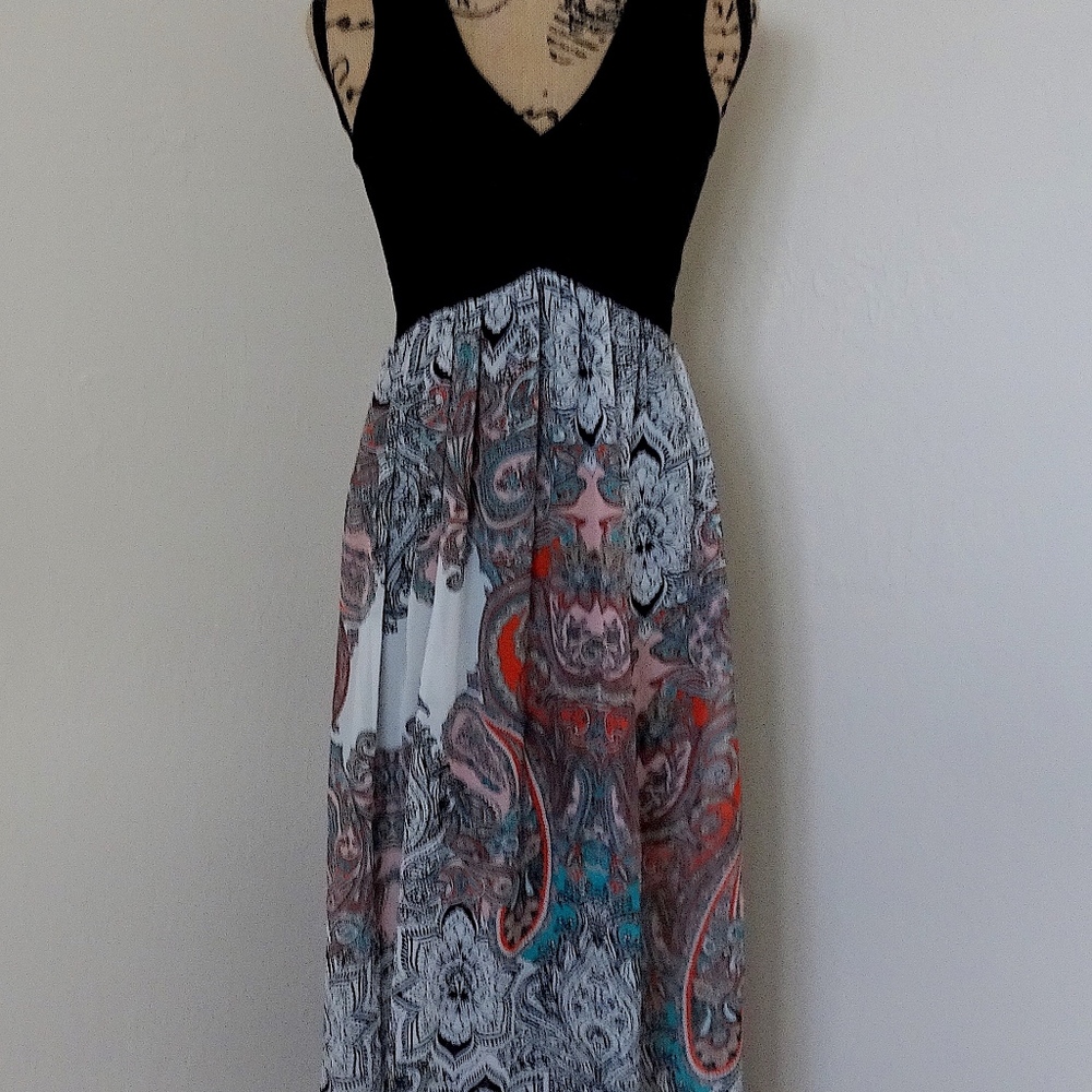 Boho Mandala Paisley Floral Bailey Blue Maxi Dress - Picture 6 of 8